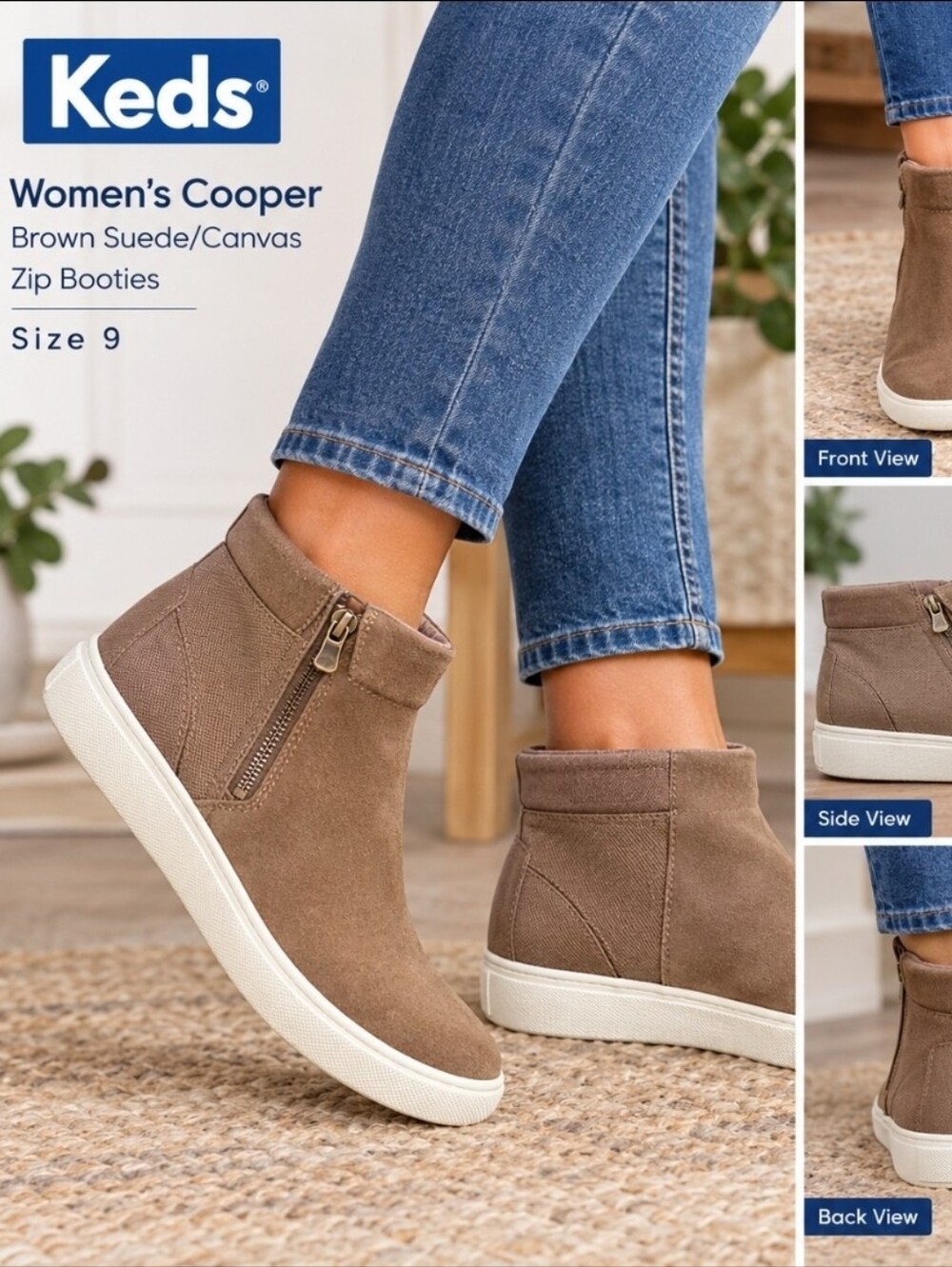 Keds Women’s Cooper Brown Suede Ankle Sneaker Zip Boot - Taupe | Size 9